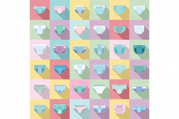 Diaper icons set, flat style example image 1