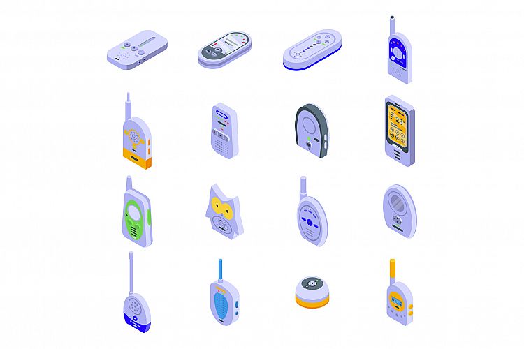 Baby monitor icons set, isometric style example image 1