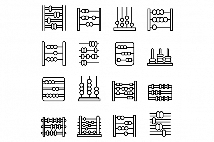 Abacus icons set, outline style