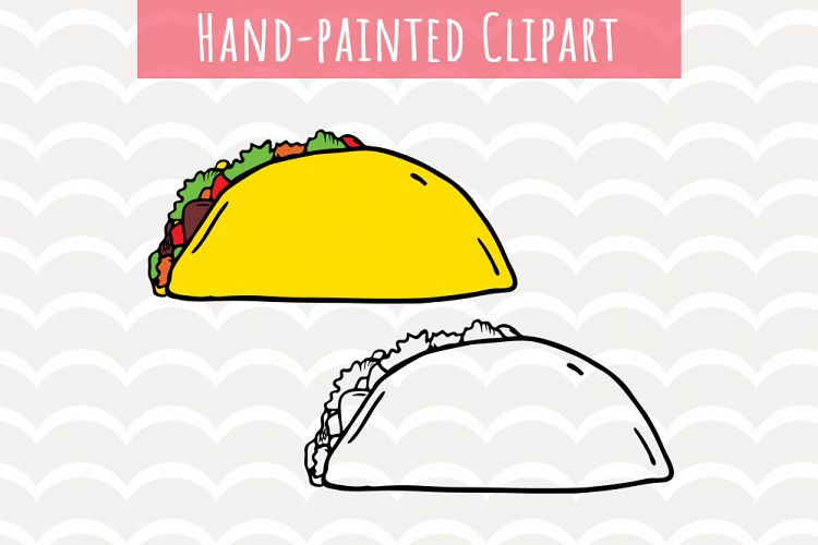 Taco Clipart, Mexican Food Clipart, Watercolor, Fun Taco