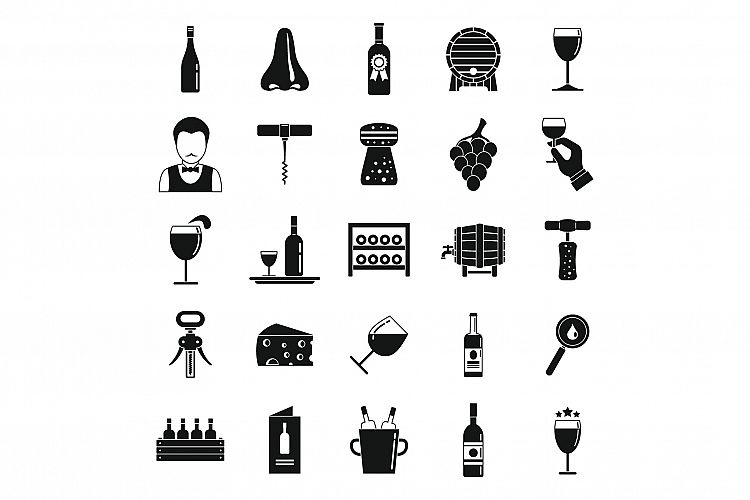 Modern sommelier icons set, simple style
