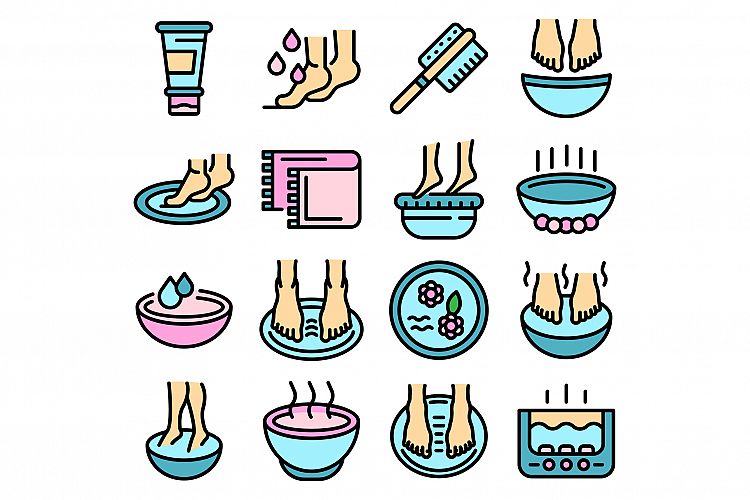 Foot bath icons set vector flat example image 1