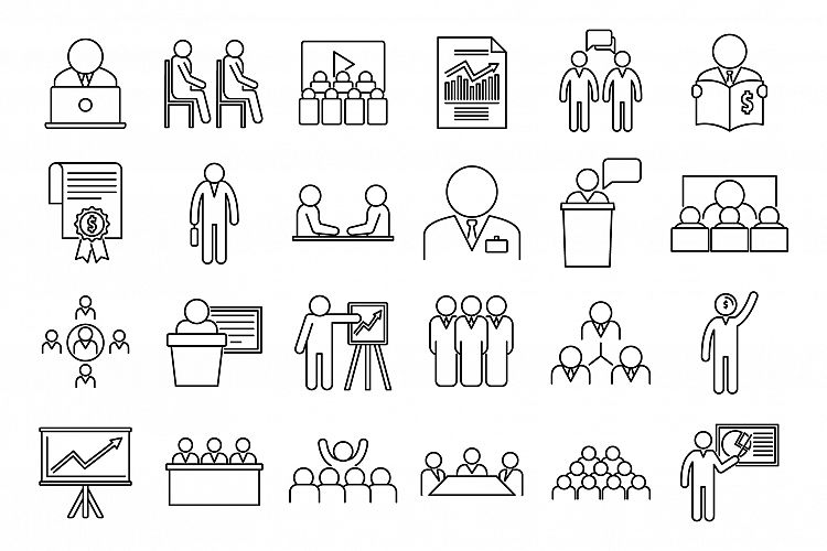 Business training presentation icons set, outline style example image 1