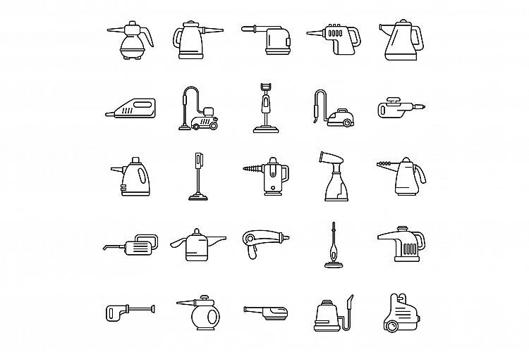 Eco steam cleaner icons set, outline style example image 1