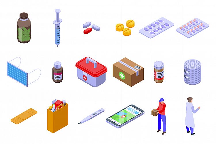 Drug delivery icons set, isometric style example image 1