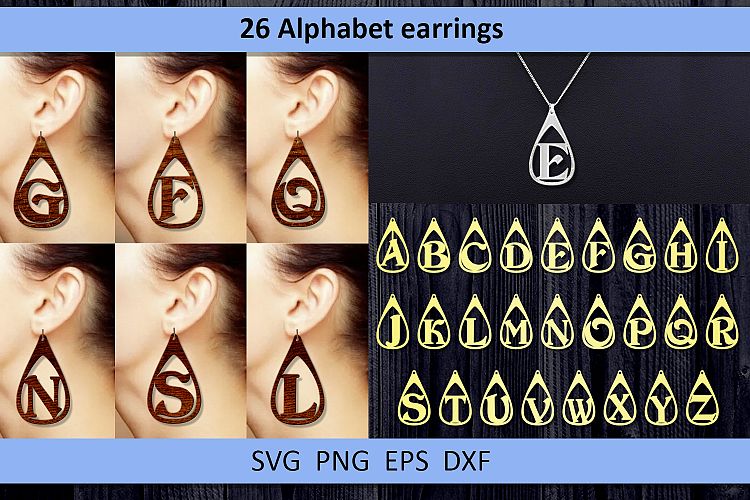 Download 26 Leather teardrop earring svg Alphabet earrings Necklace ...