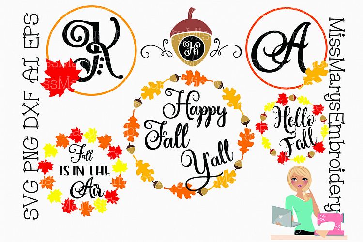 Fall Leaf Monogram Frames SVG Cutting File PNG DXF AI EPS