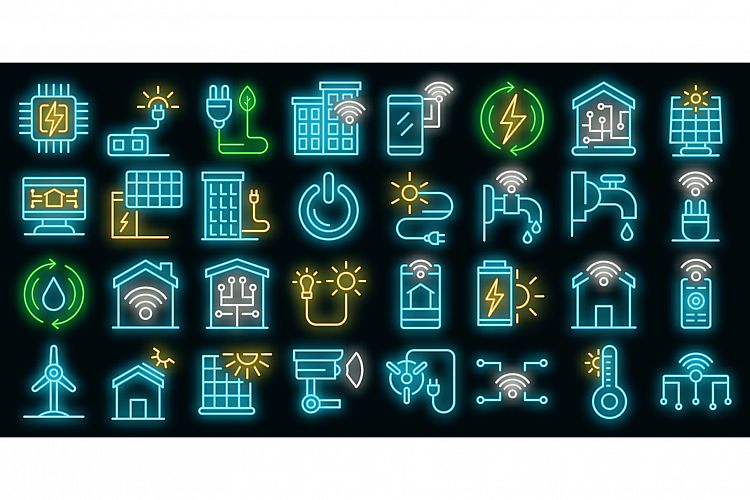 Autonomous house icons set vector neon example image 1