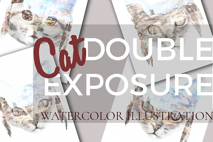 Cat double exposure illustration