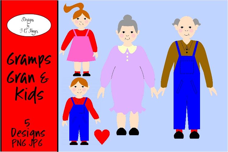 Gran Gramps and Kids Clip Art, Sublimation