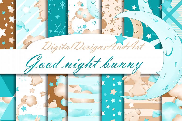 Good night bunny pattern in blue