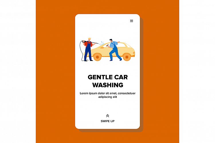 Gentle Car Washing Cleaners Togetherness Vector