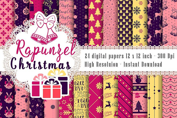 24 Pink and Purple Holiday Christmas Digital Papers