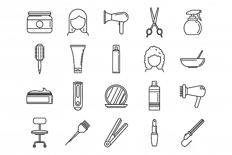 Hair stylist icons set, outline style example image 1