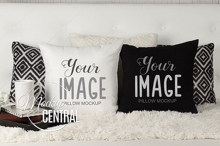 Download Blank White & Black Square Mockup Bedroom Pillow JPG ...