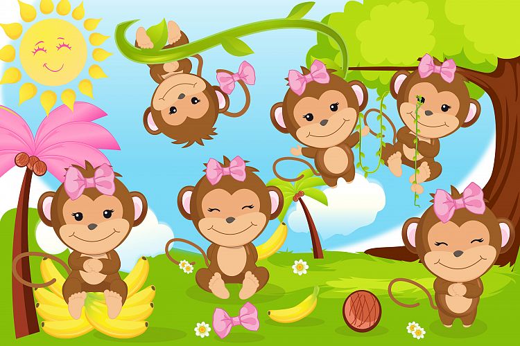 Monkey clipart, Monkey girl illustrations (29141) | Illustrations ...
