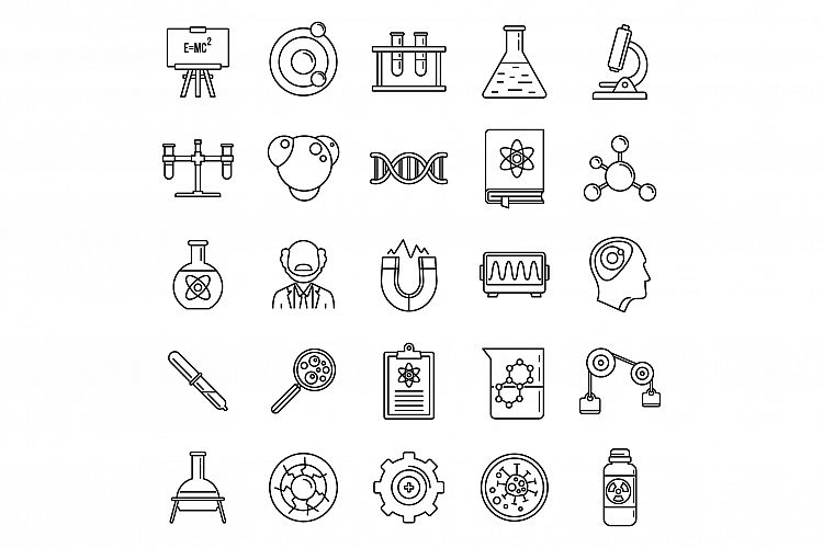 Nuclear biophysics icons set, outline style example image 1