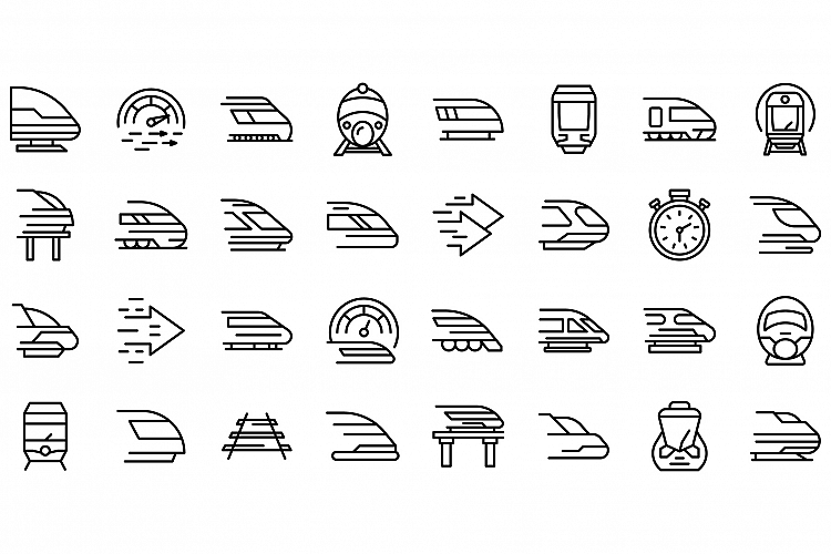 High-speed transportation icons set, outline style example image 1