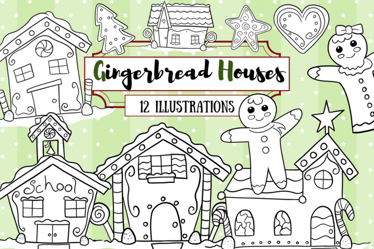 Gingerbread Houses Digital Stamps
