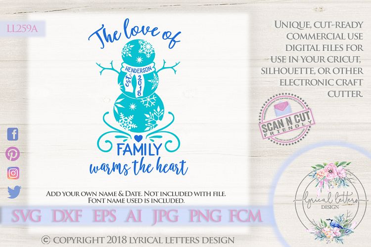 NEW! Christmas Family Warms the Heart Snowman SVG DXF LL259A