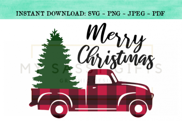 Merry Christmas Buffalo Plaid Truck With Tree SVG Design