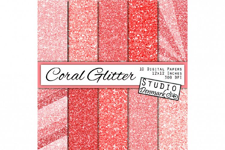 Coral Glitter Digital Paper - Pink Sparkle Chunky Glitter