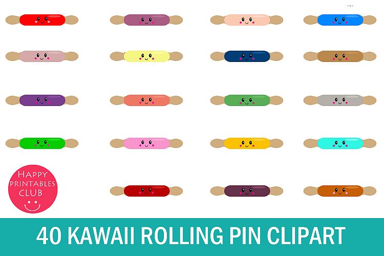 40 Kawaii Rolling Pin Clipart- Cute Rolling Pin Clipart