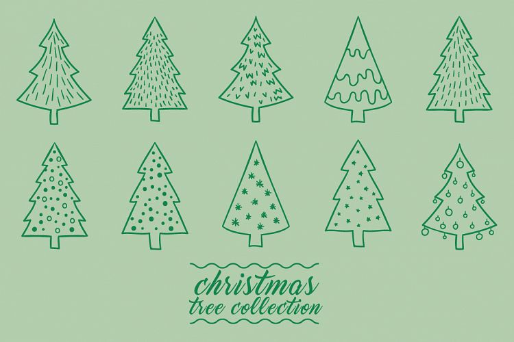 Christmas tree collection hand drawing vector