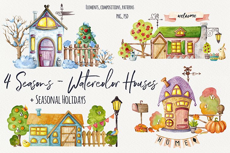 4 Seasons - Watercolor Houses