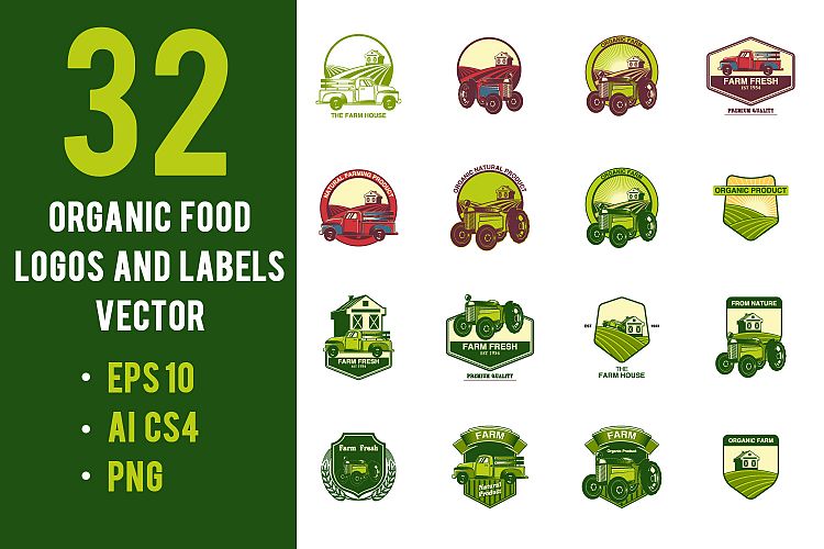 32 Vector organic food logos and labels 