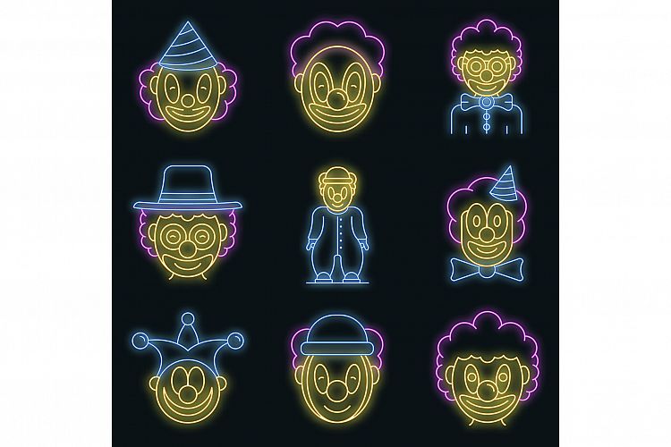 Clown icons set vector neon example image 1