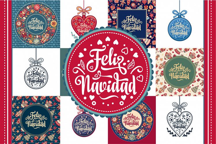 Merry Christmas. Feliz navidad. Big set. Bundle. 34 Christmas postcard. Xmas card on Spanish language. Warm wishes for happy holidays in Spain.