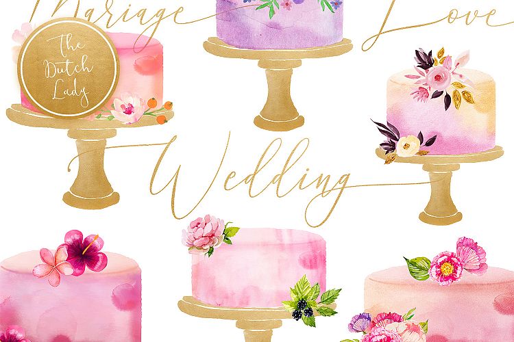 Watercolor Wedding Cake Clipart