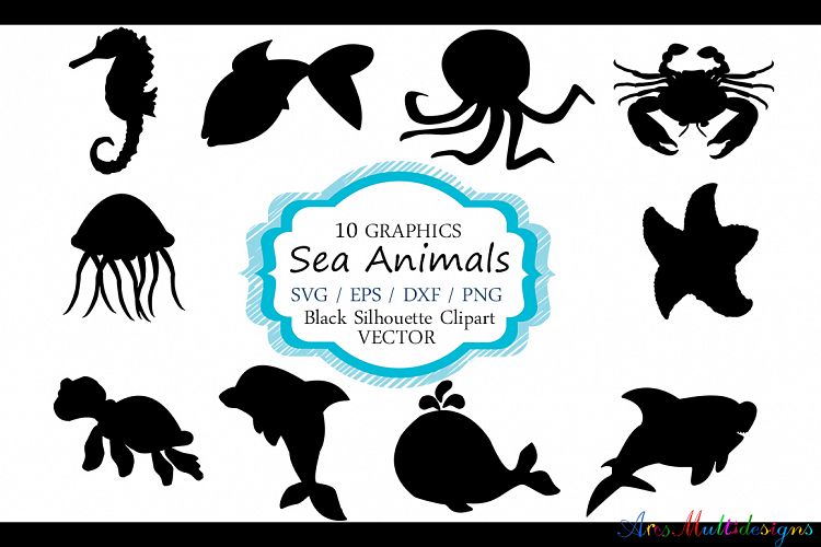 Sea animals silhouette / vector sea animal / sea animal SVG file / EPS vector / sea animals clipart