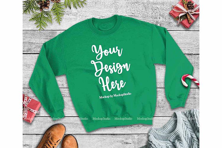 Christmas Winter Party Green Unisex Sweatshirt Mock Up