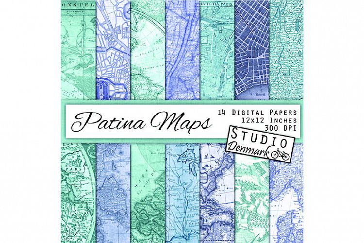Patina Maps Digital Paper - 14 Antique Maps