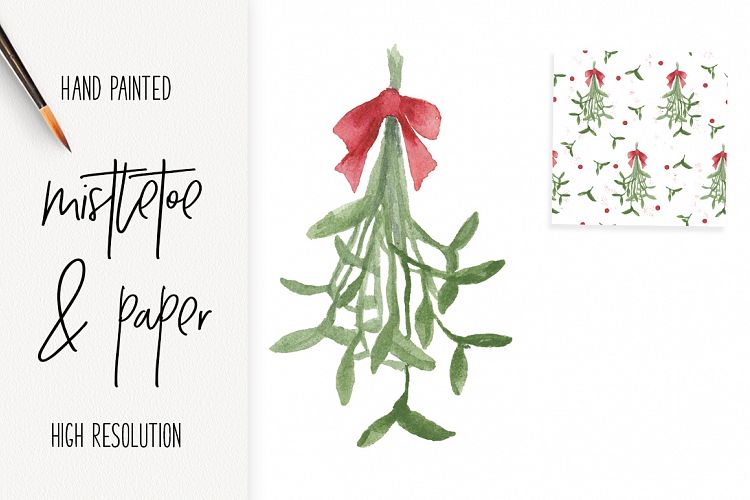 Watercolor Mistletoe clip art and paper Christmas fun!