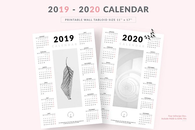 Minimalist One Page Wall Calendar 2019-2020