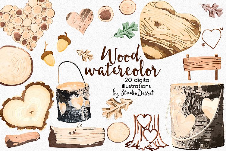 Rustic Wood Watercolor Illustrations