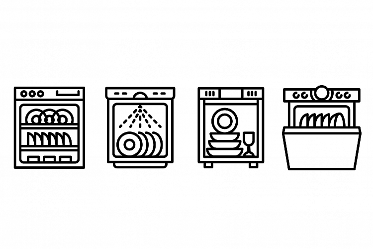 Dishwasher icons set, outline style example image 1