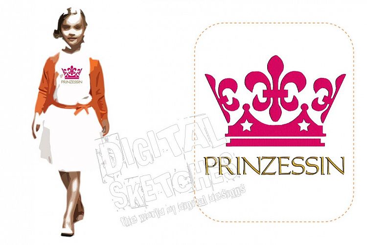 Princess Saying Prinzessin German Crown Machine Embroidery