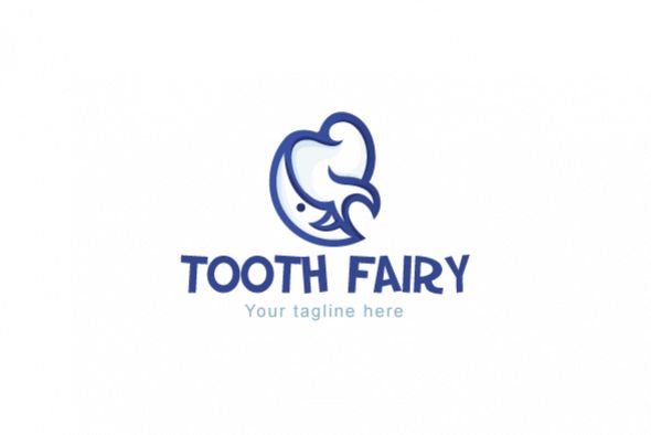 Tooth Fairy - Molar & Smiling Moon Stock Logo Template for Child Oral Care