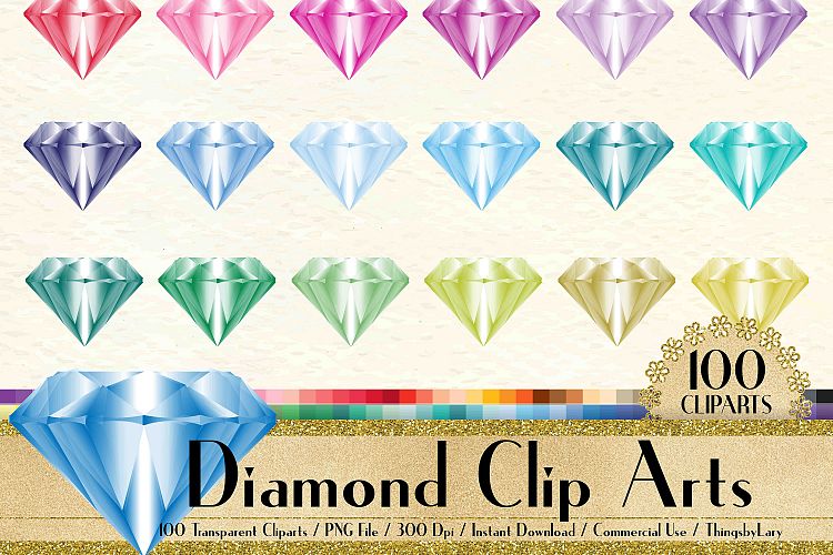 100 Side View Transparent Diamond Clip Arts, Wedding Diamond