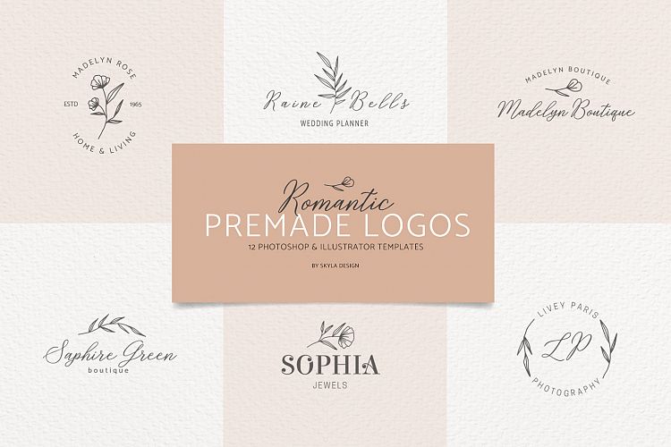 Romantic feminine premade logo bundle templates