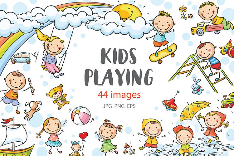 Kids playing bundle - happy kids playing different games