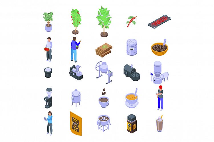 Coffee production icons set, isometric style example image 1