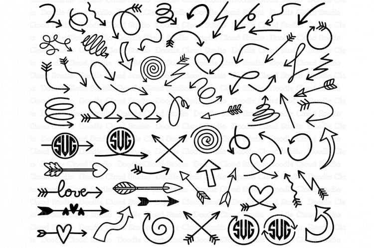 68 Arrows SVG doodles Bundle, Arrows Monogram SVG files.