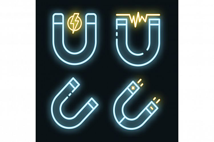 Magnet icons set vector neon example image 1