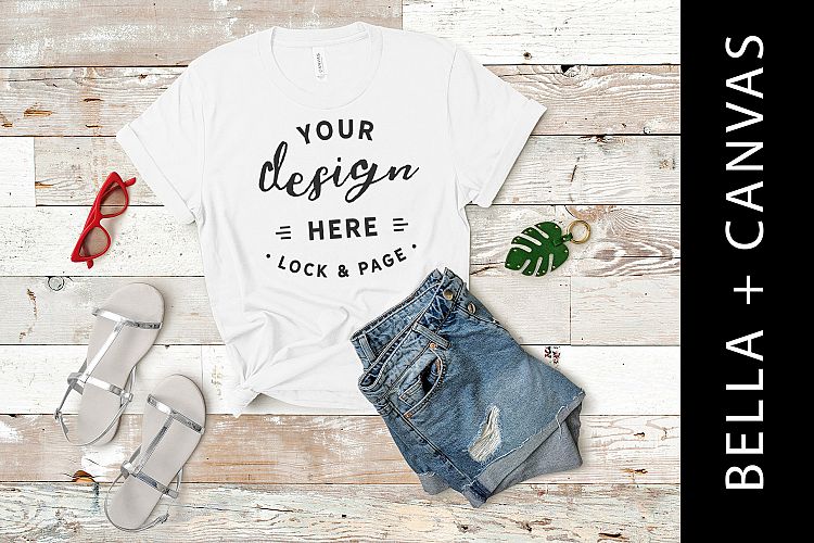 White T Shirt Mockup Bella Canvas 3001 Feminine Flat Lay
