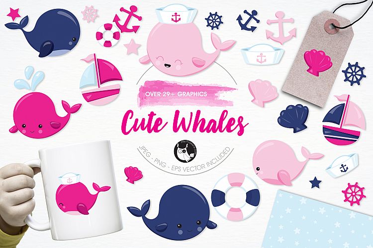Nautical Whales graphics and illustrations